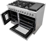 FORNO Galiano 48-Inch French Door Dual Fuel Range All Stainless Steel, 8 Sealed Burners, 107,000 BTU, Griddle, 6.58 cu.ft. Double Ovens