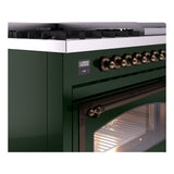 ILVE UN48FNMPEGBLP Nostalgie II Noblesse 48 inch Dual Fuel Range (8 Sealed Burners + Griddle, Liquid Propane, Triple Glass Door, Emerald Green, Burnished)