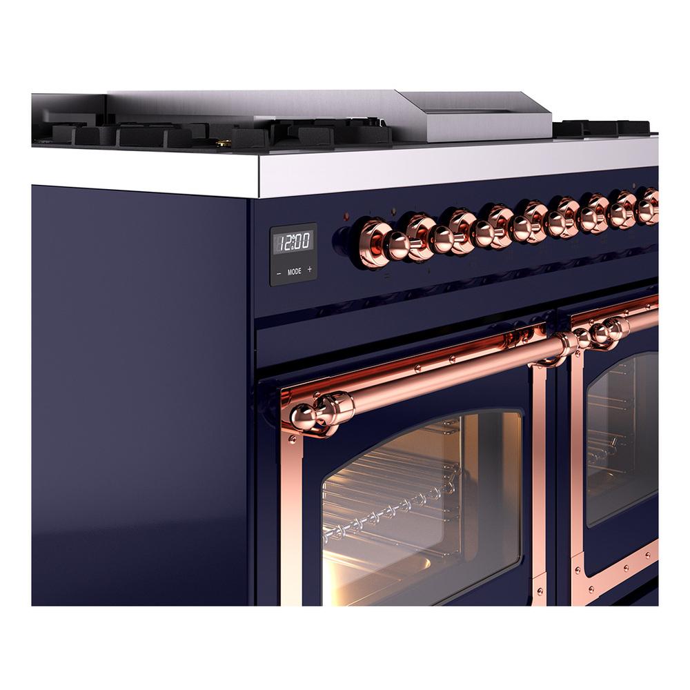 ILVE UND40FNMPMBP Nostalgie II Noblesse 40 inch Dual Fuel Range (Natural Gas, Triple Glass Door, Midnight Blue, Copper)