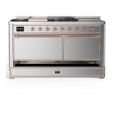 ILVE UM60FSQNR3SSP Majestic III 60 inch Dual Fuel Range with 7 Burners, Griddle and French Top, Dual Function Burner with up to 25,000 BTU (Natural Gas, Solid Door, Stainless Steel, Copper)