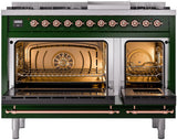 Nostalgie II 48 Inch Dual Fuel Natural Gas Freestanding Range in Emerald Green with Copper Trim