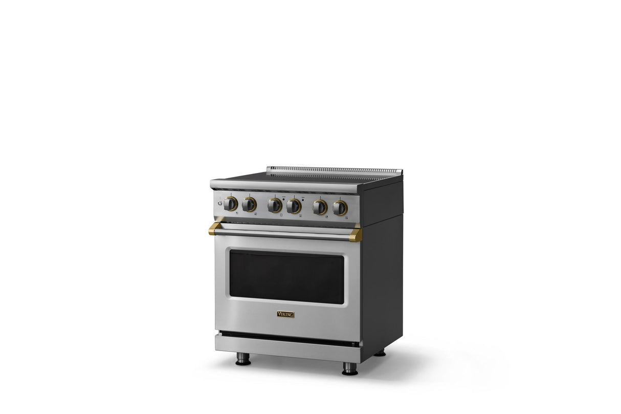 30"W. Induction Range (Finish: Stainless Steel, Trim: Brushed Brass)
