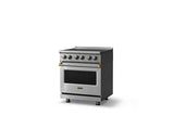 30"W. Induction Range (Finish: Stainless Steel, Trim: Brushed Brass)