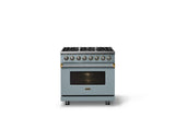 36"W. Dual Fuel Range (Burner: 6b, Finish: November Sky, Trim: Brushed Brass, Fuel: Natural Gas)