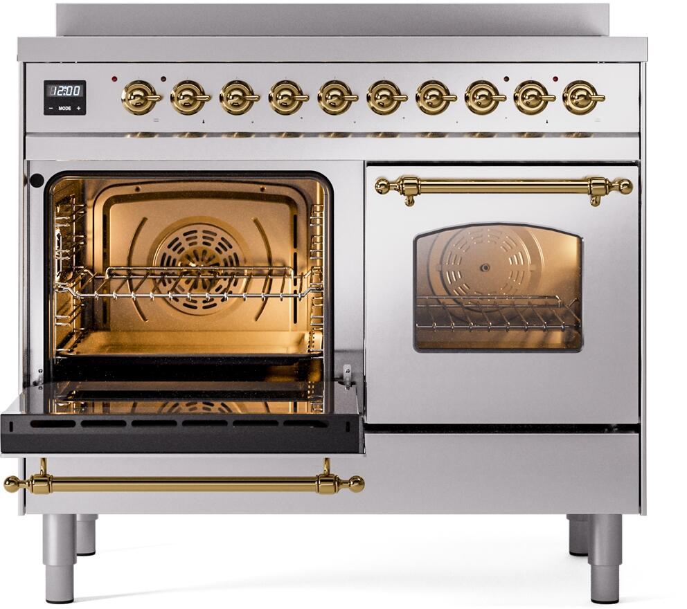 Nostalgie II 40 Inch Electric Freestanding Range in Stainless Steel with Brass Trim