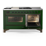 ILVE UM60FSNR3EGBLP Majestic III 60 inch Dual Fuel Range with 7 Burners, Griddle and French Top, Dual Function Burner with up to 25,000 BTU (Liquid Propane, Triple Glass Door, Emerald Green, Burnished)