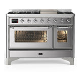 ILVE UM48FNR3SSC Majestic III 48 inch Dual Fuel Range with 8 Burners and Griddle, Dual Function Burner up to 25,000 BTU (Natural Gas, Triple Glass Door, Stainless Steel, Chrome)