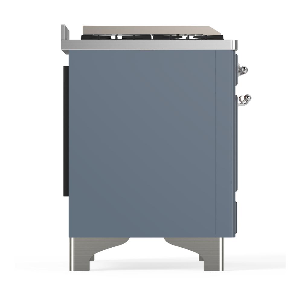 ILVE UM48FQNR3BGCLP Majestic III 48 inch Dual Fuel Range with 8 Burners and Griddle, Dual Function Burner up to 25,000 BTU (Liquid Propane, Solid Door, Blue Grey, Chrome)