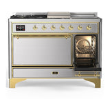 ILVE UM48FSQNR3SSGLP Majestic III 48 inch Dual Fuel Range with 5 Black Brass Burners, Griddle and French Top, Dual Function Burner up to 25,000 BTU (Liquid Propane, Solid Door, Stainless Steel, Brass)