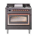 ILVE UN36FNMPMGPLP Nostalgie II Noblesse 36 inch Dual Fuel Range (Liquid Propane, Triple Glass Door, Graphite Matte, Copper)