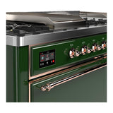 ILVE UM60FSQNR3EGP Majestic III 60 inch Dual Fuel Range with 7 Burners, Griddle and French Top, Dual Function Burner with up to 25,000 BTU (Natural Gas, Solid Door, Emerald Green, Copper)