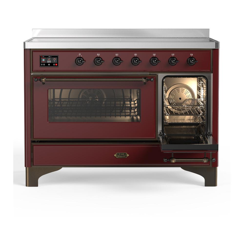 ILVE UMIB48NR3BUB Majestic III 48 inch Induction Range with 6 Elements, 5.02 cu. ft. Total Oven Capacity (Triple Glass Door, Burgundy, Burnished)