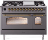 Nostalgie II 48 Inch Dual Fuel Liquid Propane Freestanding Range in Matte Graphite with Brass Trim