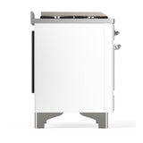 ILVE UM48FSQNR3WHC Majestic III 48 inch Dual Fuel Range with 5 Black Brass Burners, Griddle and French Top, Dual Function Burner up to 25,000 BTU (Natural Gas, Solid Door, White, Chrome)