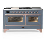 ILVE UM60FSNR3BGPLP Majestic III 60 inch Dual Fuel Range with 7 Burners, Griddle and French Top, Dual Function Burner with up to 25,000 BTU (Liquid Propane, Triple Glass Door, Blue Grey, Copper)
