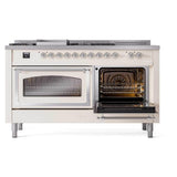 ILVE UN60FSNMPAWCLP Nostalgie II Noblesse 60 inch Dual Fuel Range (7 Sealed Burners + Griddle + French Top, Liquid Propane, Triple Glass Door, Antique White, Chrome)