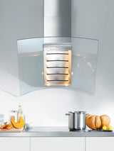 DA 289-4 Flyer AM Wall ventilation hood with dimmable halogen lighting and light-touch switches for easy operation.