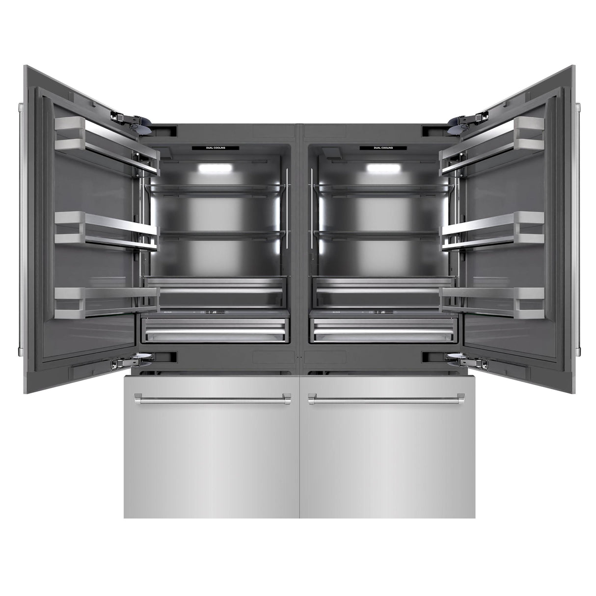 ZLINE 72 in. 39.6 cu. ft. French Door Built-In Bottom Freezer Refrigerator with Water Dispensers and Ice Makers in Stainless Steel with Graphite Gray Interior (GRBIT-304-72)