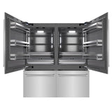 ZLINE 72 in. 39.6 cu. ft. French Door Built-In Bottom Freezer Refrigerator with Water Dispensers and Ice Makers in Stainless Steel with Graphite Gray Interior (GRBIT-304-72)