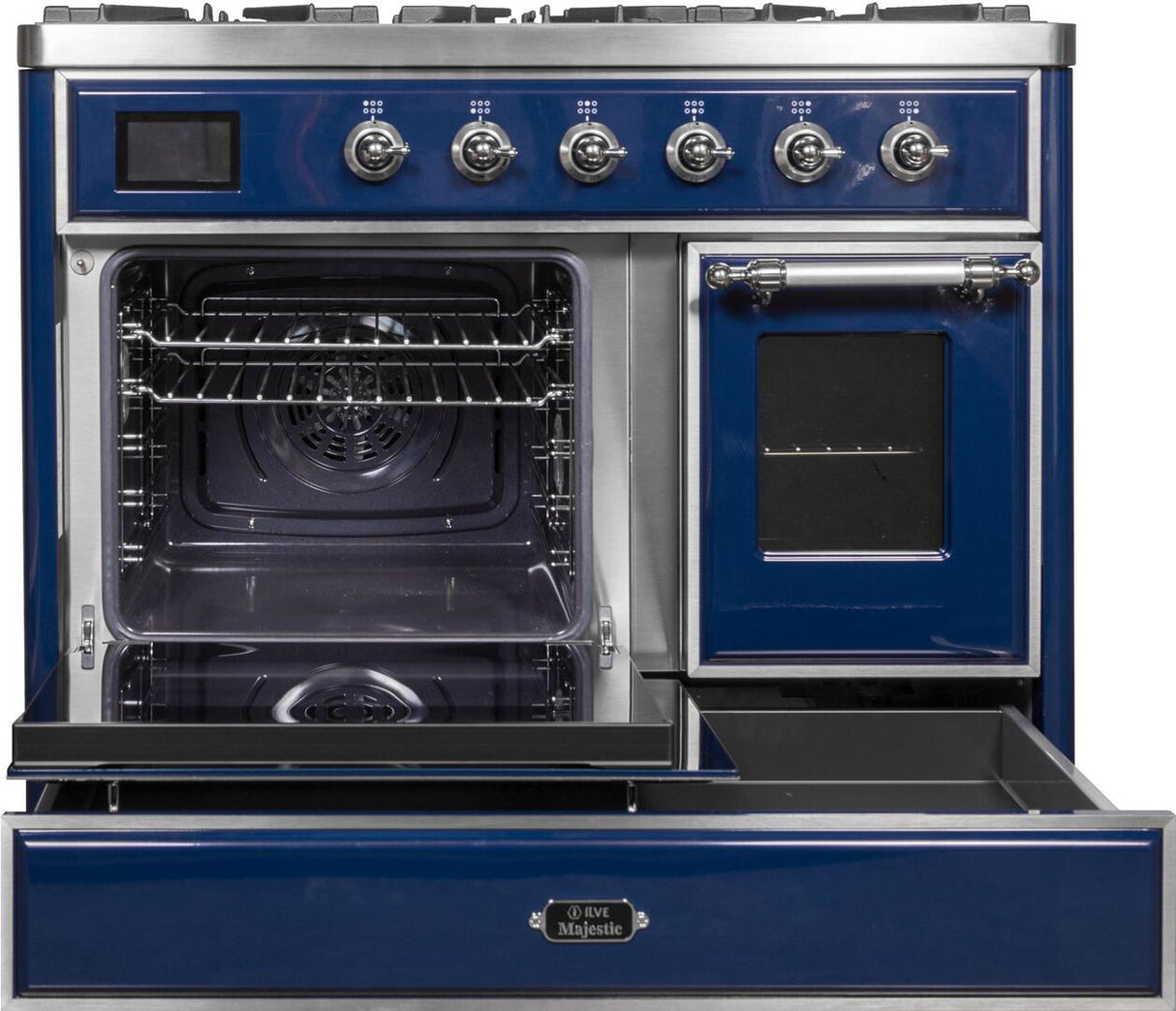 Majestic II 40 Inch Dual Fuel Liquid Propane Freestanding Range in Blue with Chrome Trim