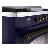 ILVE UN60FSNMPMBBLP Nostalgie II Noblesse 60 inch Dual Fuel Range (7 Sealed Burners + Griddle + French Top, Liquid Propane, Triple Glass Door, Midnight Blue, Burnished)