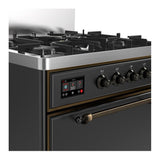 ILVE UM30QNR3MGB Majestic III 30 inch Dual Fuel Range with 5 Black Brass Burners, Dual Function Burner up to 25,000 BTU (Natural Gas, Solid Door, Graphite Matte, Burnished)