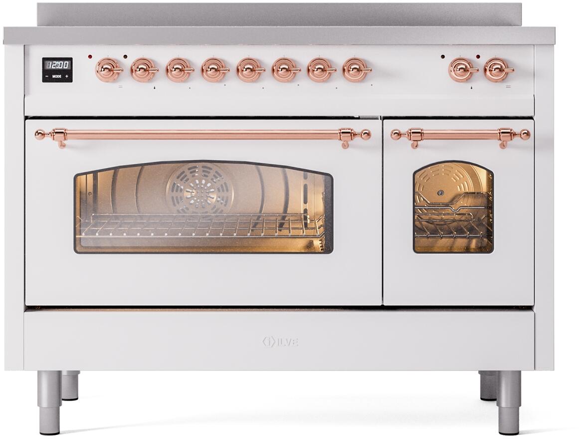 Nostalgie II 48 Inch Electric Freestanding Range in White with Copper Trim