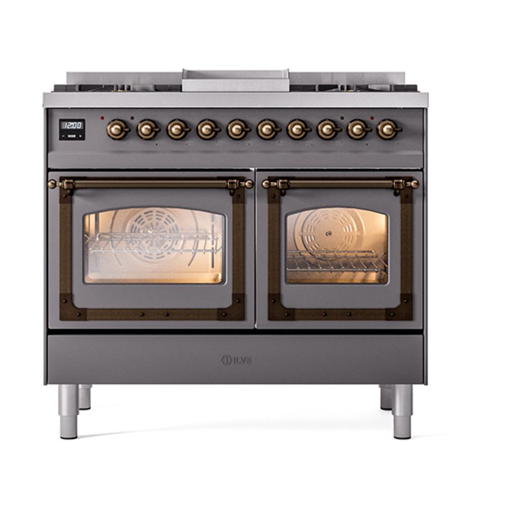 ILVE UND40FNMPMGBLP Nostalgie II Noblesse 40 inch Dual Fuel Range (Liquid Propane, Triple Glass Door, Graphite Matte, Burnished)