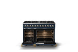 48"W. Dual Fuel Range (Burner: 8b, Finish: Slate Blue, Trim: Brushed Brass, Fuel: Natural Gas)