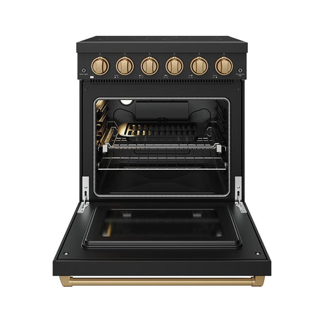 30 Inch Professional Electric Range With Precision Knob Control In Black and Bronze  Gordon Ramsay Series