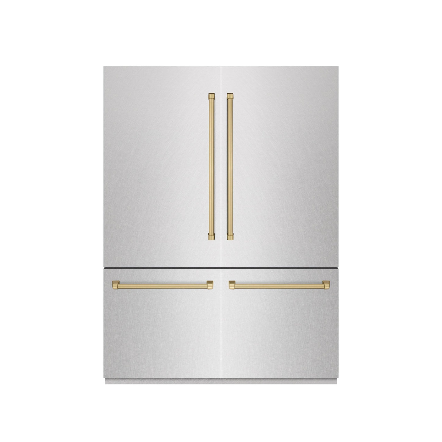 ZLINE Autograph Edition 60 in. 32.2 cu. ft. French Door Built-In Bottom Freezer Refrigerator with Water Dispenser and Ice Maker in DuraSnow' Stainless Steel with Graphite Gray Interior and Champagne Bronze Accents (GRBIVZ-SN-60-CB)