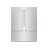 ZLINE Autograph Edition 60 in. 32.2 cu. ft. French Door Built-In Bottom Freezer Refrigerator with Water Dispenser and Ice Maker in DuraSnow' Stainless Steel with Graphite Gray Interior and Champagne Bronze Accents (GRBIVZ-SN-60-CB)