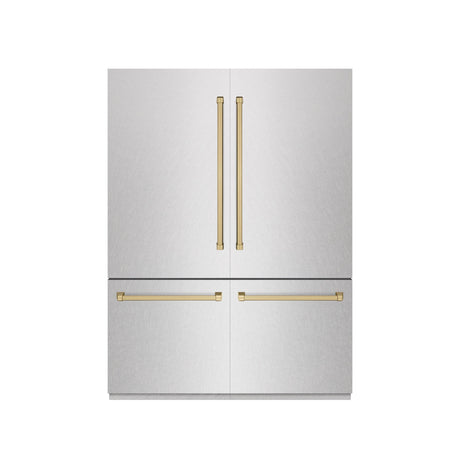 ZLINE Autograph Edition 60 in. 32.2 cu. ft. French Door Built-In Bottom Freezer Refrigerator with Water Dispenser and Ice Maker in DuraSnow' Stainless Steel with Graphite Gray Interior and Champagne Bronze Accents (GRBIVZ-SN-60-CB)