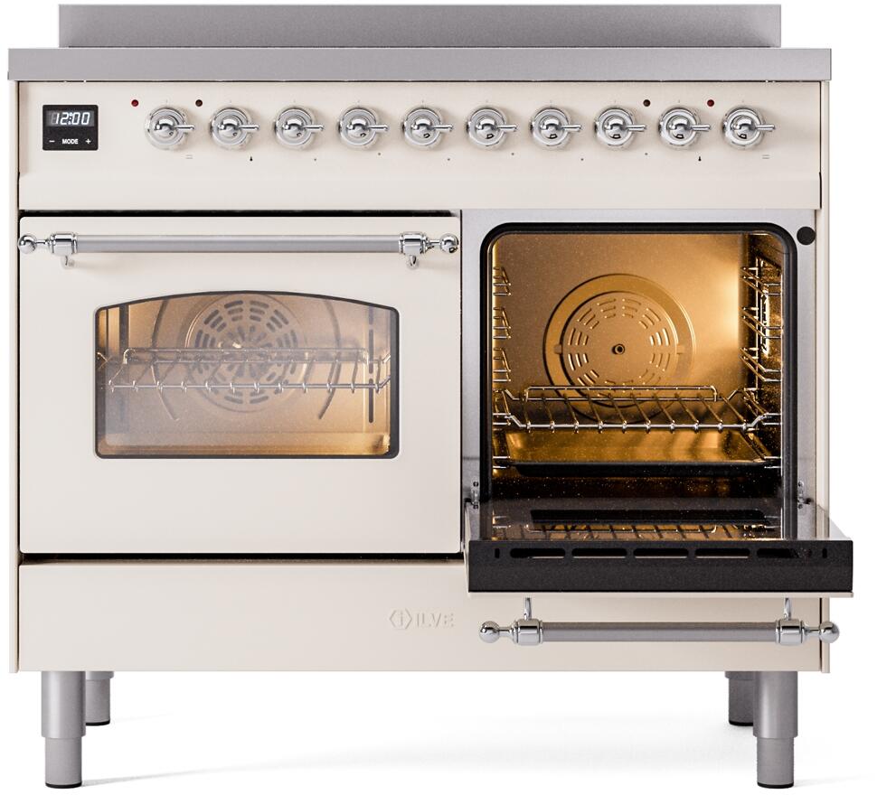 Nostalgie II 40 Inch Electric Freestanding Range in Antique White with Chrome Trim