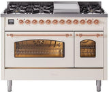Nostalgie II 48 Inch Dual Fuel Natural Gas Freestanding Range in Antique White with Copper Trim