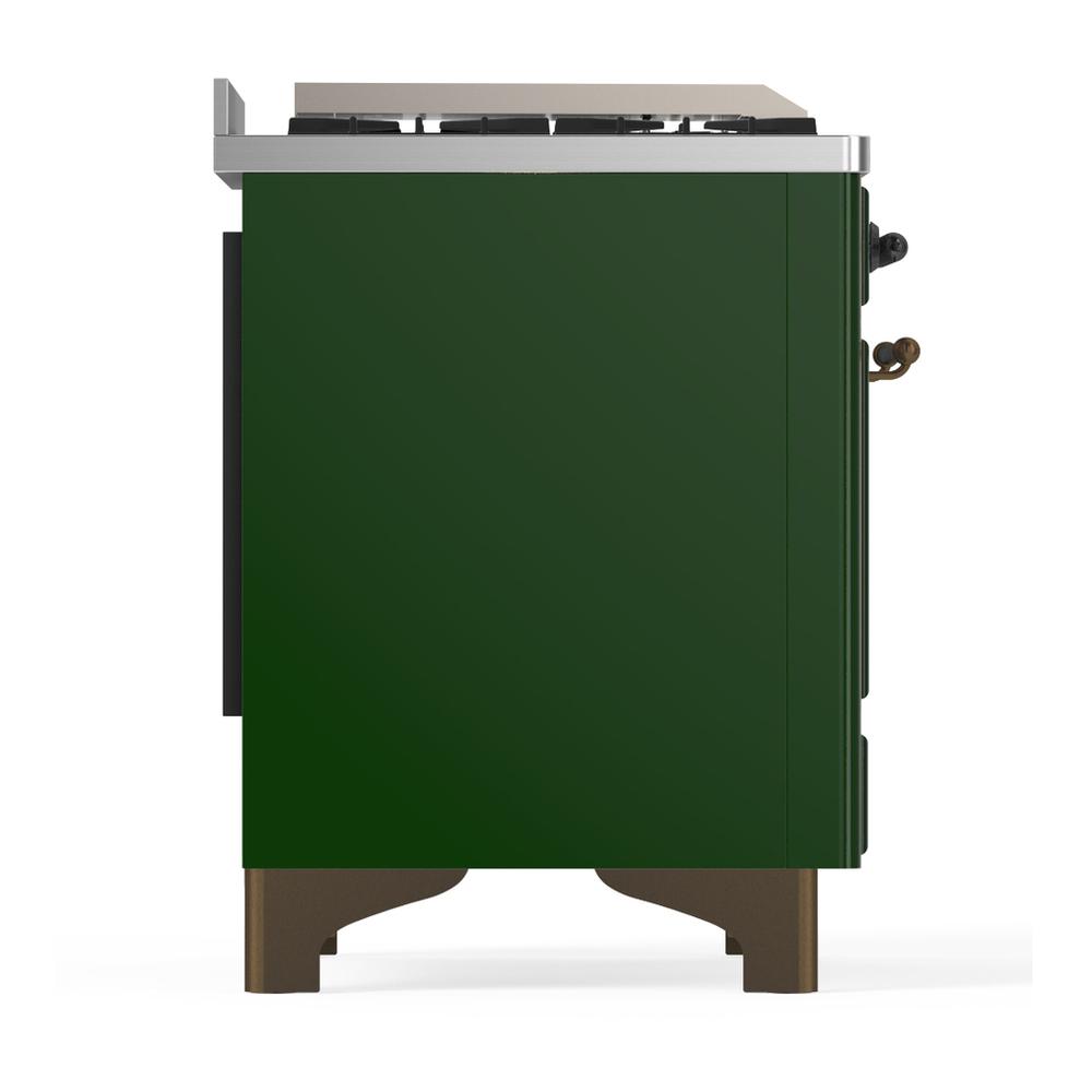 ILVE UM36FQNR3EGB Majestic III 36 inch Dual Fuel Range with 6 Black Brass Burners and Griddle, Dual Function Burner up to 25,000 BTU (Solid Door, Emerald Green, Burnished, Natural Gas)