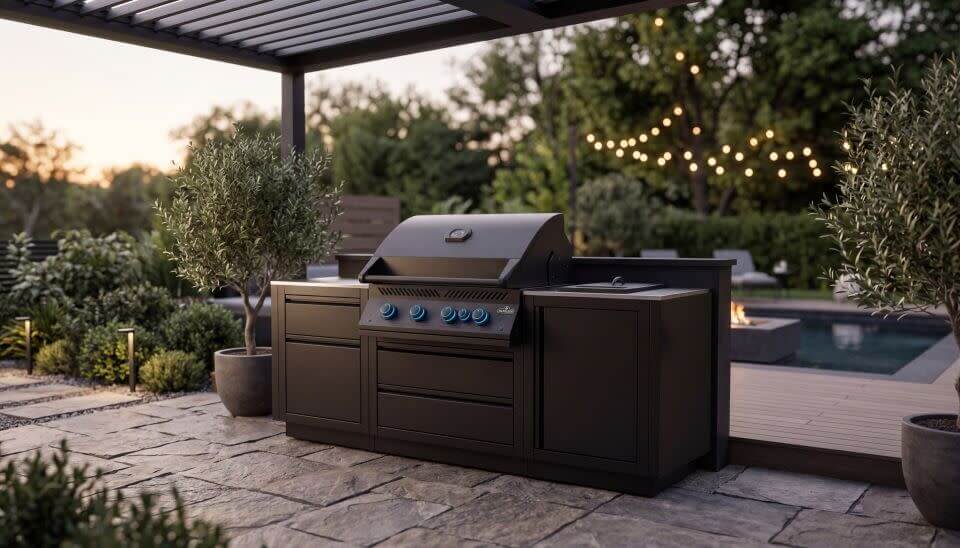 OASIS Outdoor Kitchen Kit, Built-in 700 Series 32 with Stainless Steel Countertops , Natural Gas, Matte/Matt Black
