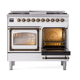 ILVE UND40FNMPWHB Nostalgie II Noblesse 40 inch Dual Fuel Range (Natural Gas, Triple Glass Door, White, Burnished)