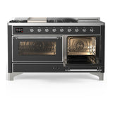 ILVE UM60FSNR3MGCLP Majestic III 60 inch Dual Fuel Range with 7 Burners, Griddle and French Top, Dual Function Burner with up to 25,000 BTU (Liquid Propane, Triple Glass Door, Graphite Matte, Chrome)