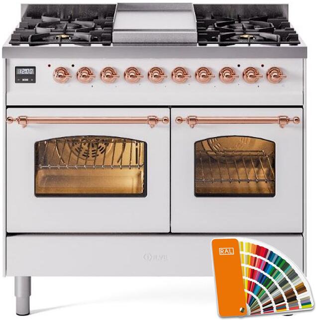 Nostalgie II 40 Inch Dual Fuel Liquid Propane Freestanding Range in RAL Custom Color with Copper Trim