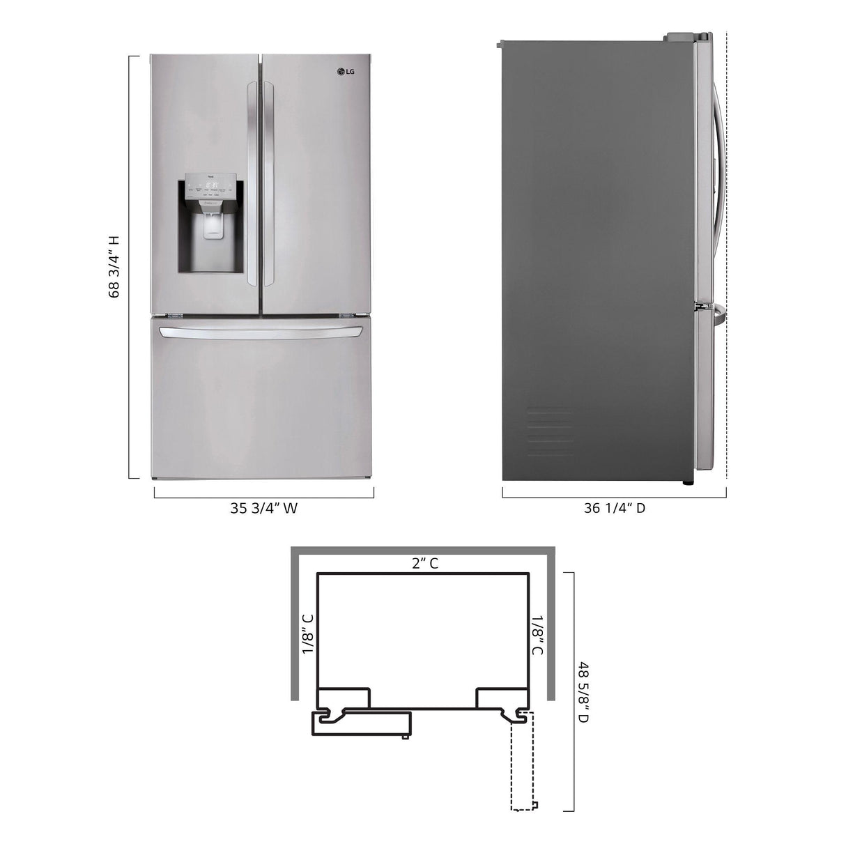 28 cu.ft 3 Door French Door, Standard Depth, Ice and Water with Single Ice Maker