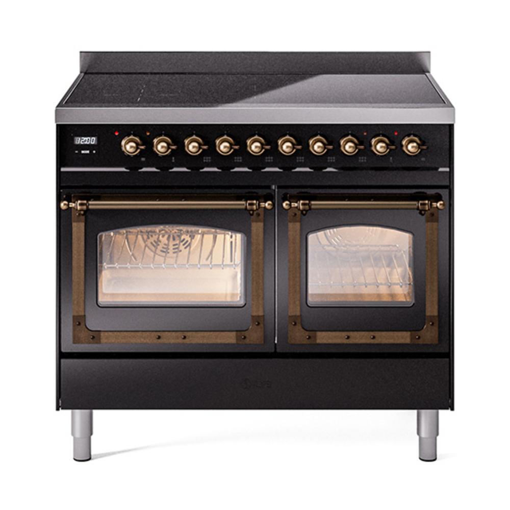 ILVE UNDI406NMPBKB Nostalgie II Noblesse 40 inch Induction Range (Triple Glass Door, Glossy Black, Burnished)