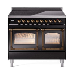 ILVE UNDI406NMPBKB Nostalgie II Noblesse 40 inch Induction Range (Triple Glass Door, Glossy Black, Burnished)