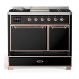 ILVE UMD40FQNR3BKP Majestic III 40 inch Dual Fuel Range with 6 Burners and Griddle, Dual Function Burner up to 25,000 BTU (Natural Gas, Solid Door, Glossy Black, Copper)
