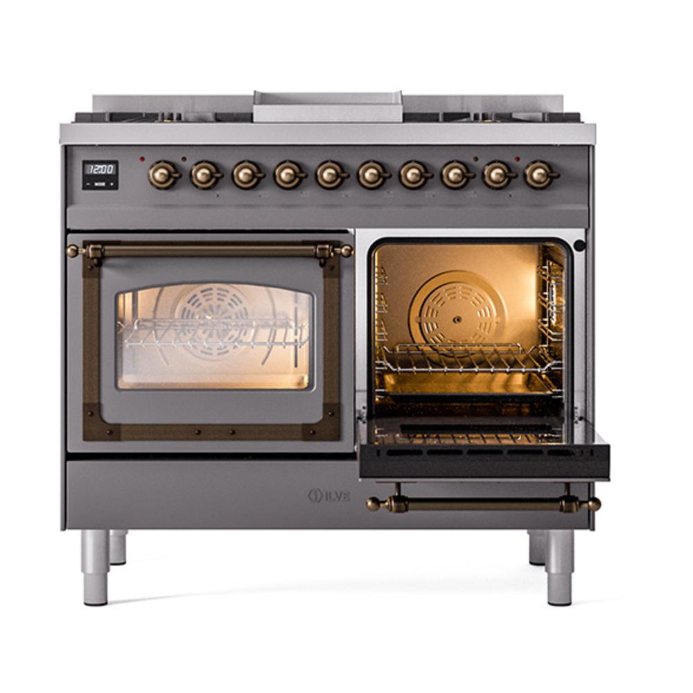 ILVE UND40FNMPMGBLP Nostalgie II Noblesse 40 inch Dual Fuel Range (Liquid Propane, Triple Glass Door, Graphite Matte, Burnished)