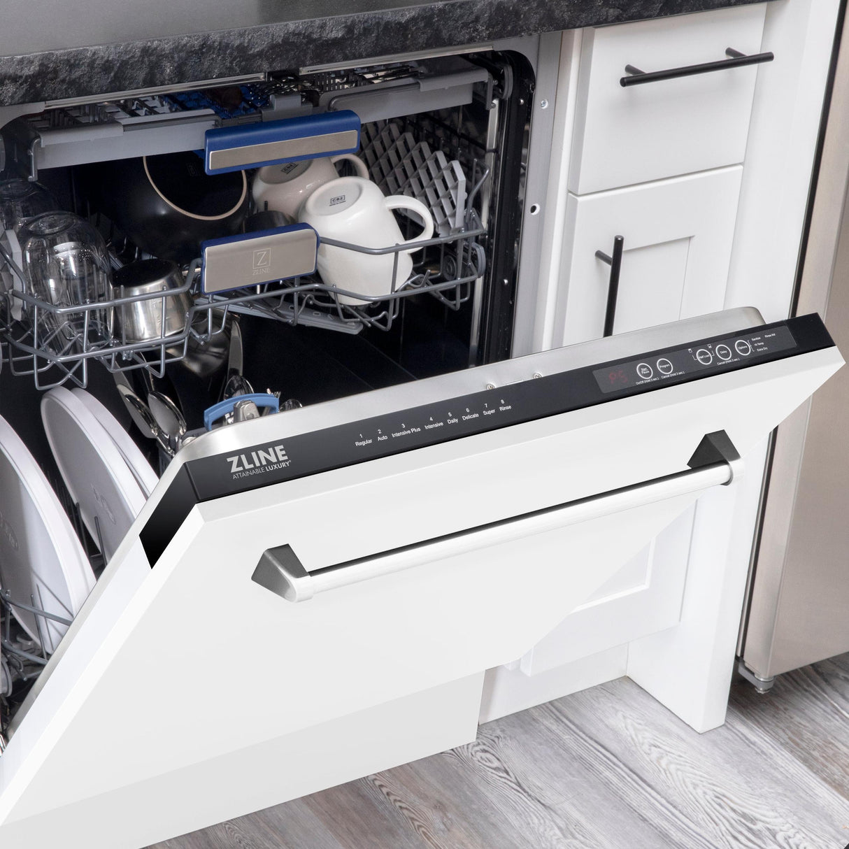ZLINE 24" Tallac Series 3rd Rack Dishwasher with Traditional Handle, 51dBa (DWV-24) [Color: White Matte]