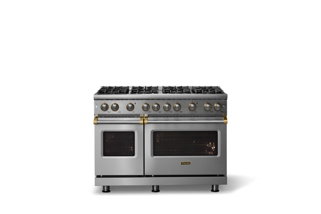48"W. Sealed Burner Gas Range (Burner: 8b, Finish: Stainless Steel, Trim: Brushed Brass, Fuel: Natural Gas)