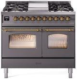 Nostalgie II 40 Inch Dual Fuel Liquid Propane Freestanding Range in Matte Graphite with Brass Trim