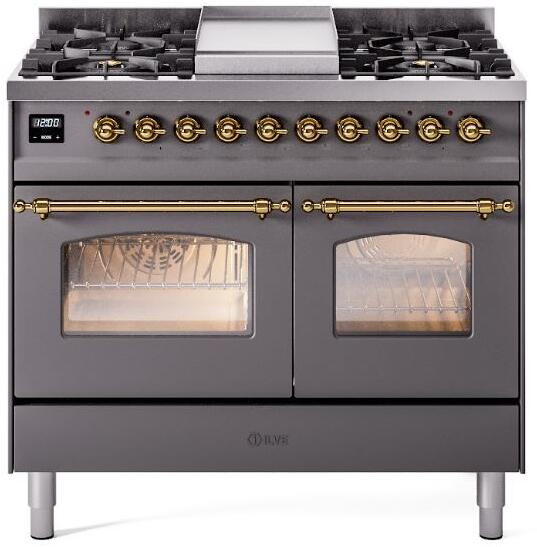 Nostalgie II 40 Inch Dual Fuel Liquid Propane Freestanding Range in Matte Graphite with Brass Trim