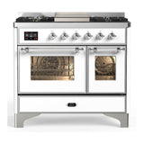 ILVE UMD40FNR3WHC Majestic III 40 inch Dual Fuel Range with 6 Burners and Griddle, Dual Function Burner up to 25,000 BTU (Natural Gas, Triple Glass Door, White, Chrome)